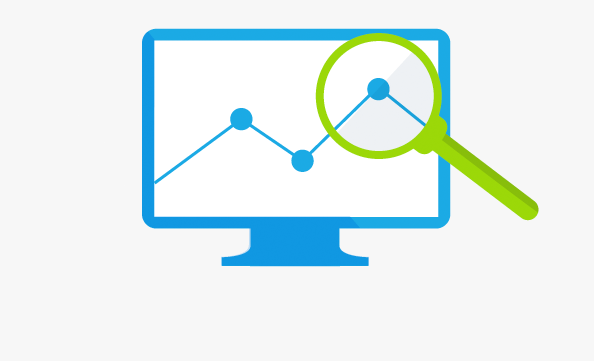 Magnifying glass analyzing a graph on a screen, representing the best tools for dropshipping research and optimization.